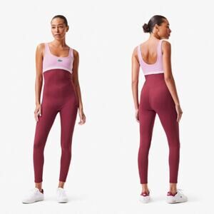 Lacoste x Bandier Colorblock Full Bodysuit All Motion Bordeaux Size Large
